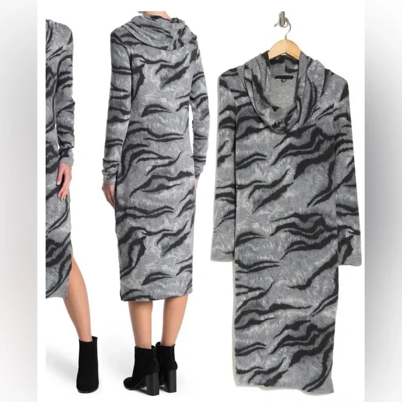 Catherine Malandrino Zebra Cowl Neck Sweater Dress - Picture 3 of 13
